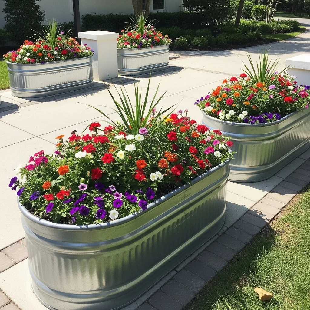 Galvanized Stock Tank Planters with Annual Rotations