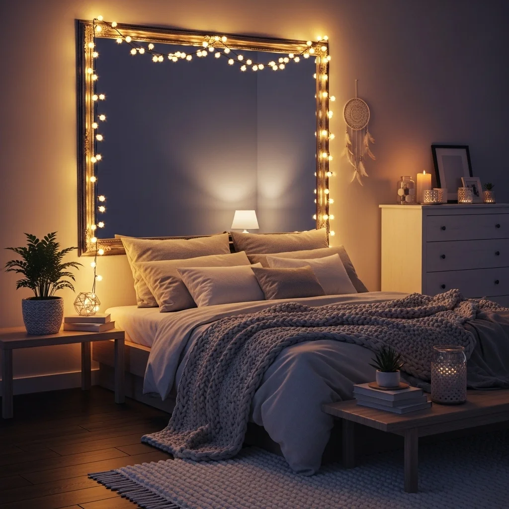 Hang Fairy Lights Around a Large Mirror