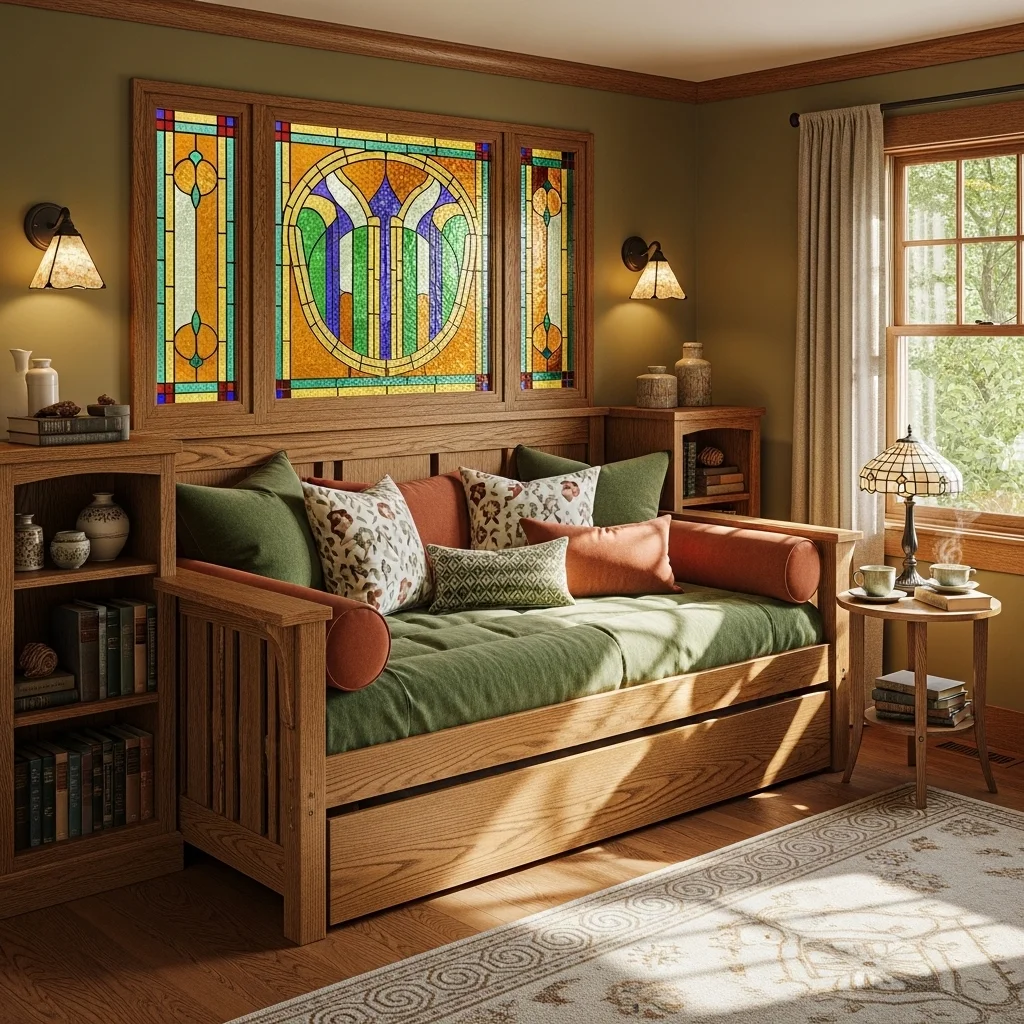 Inglenook Daybed with Stained Glass Screen