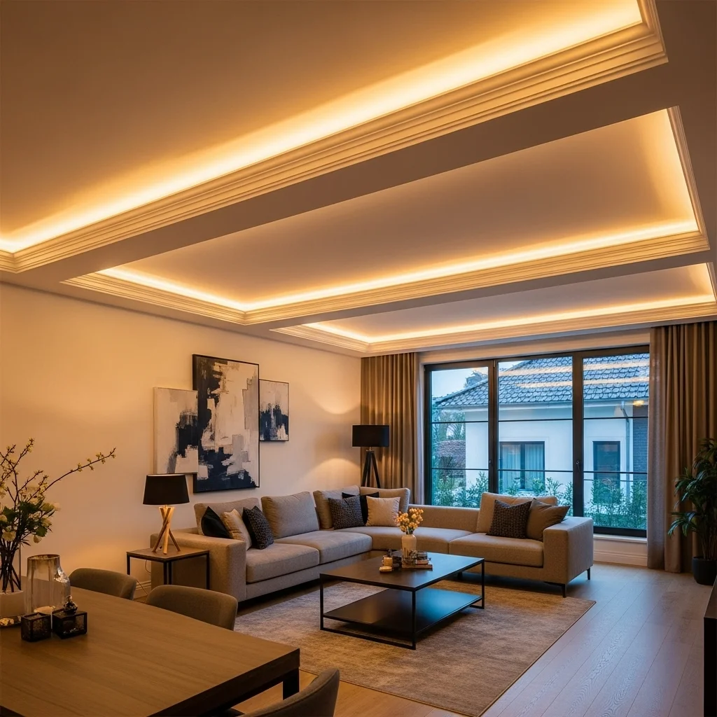 Install LED Strips Along Ceiling Beams or Crown Molding