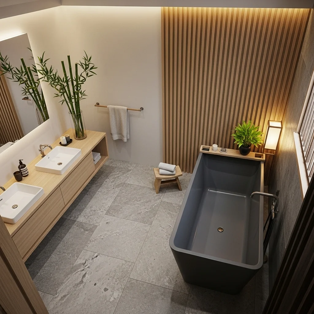 Japanese-Inspired Dark Grey Onsen Bath