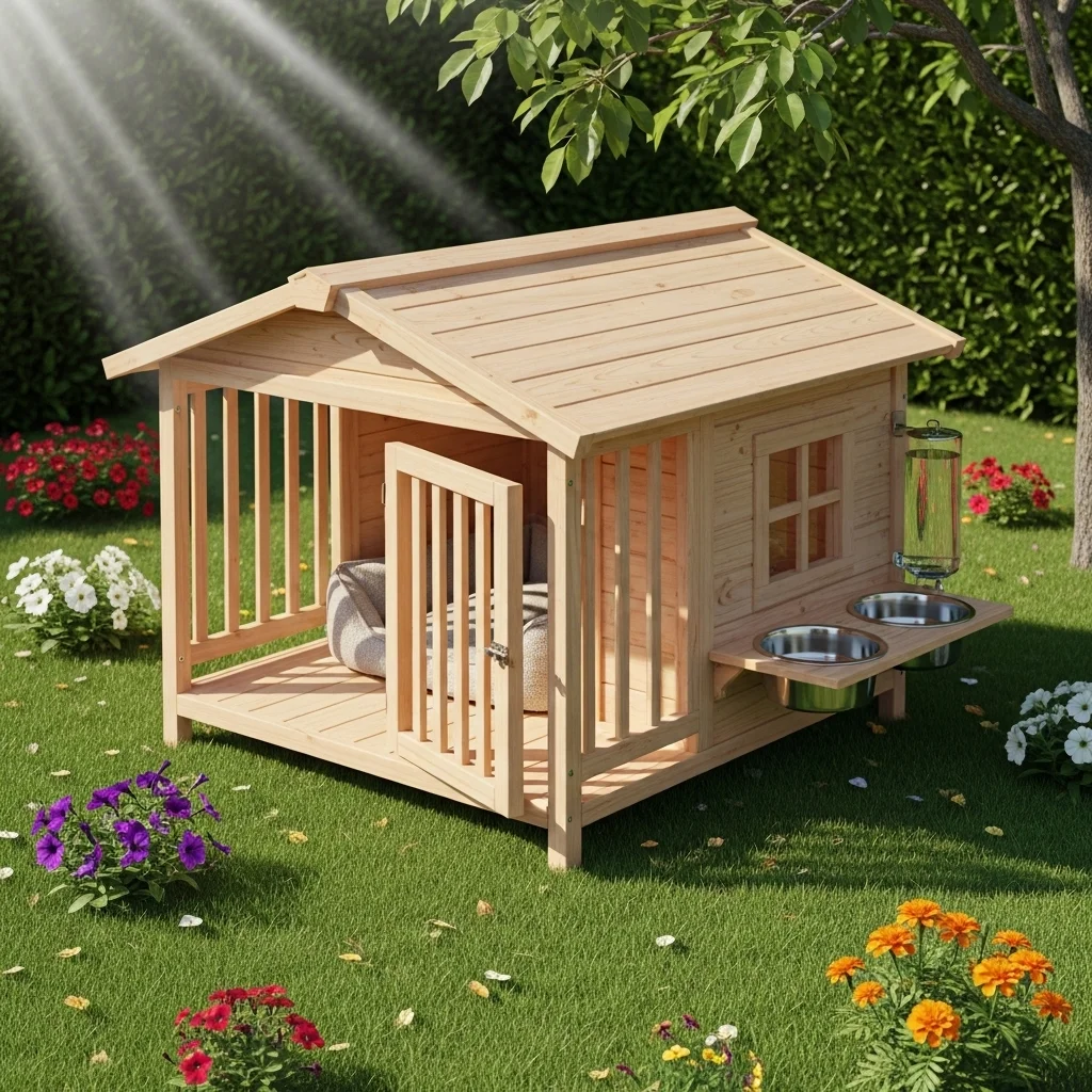 Kennel with a Built-In Feeding Station