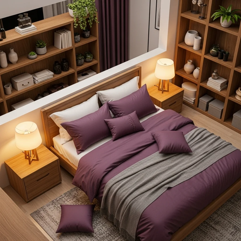 Mix Aubergine with Natural Wood Furniture
