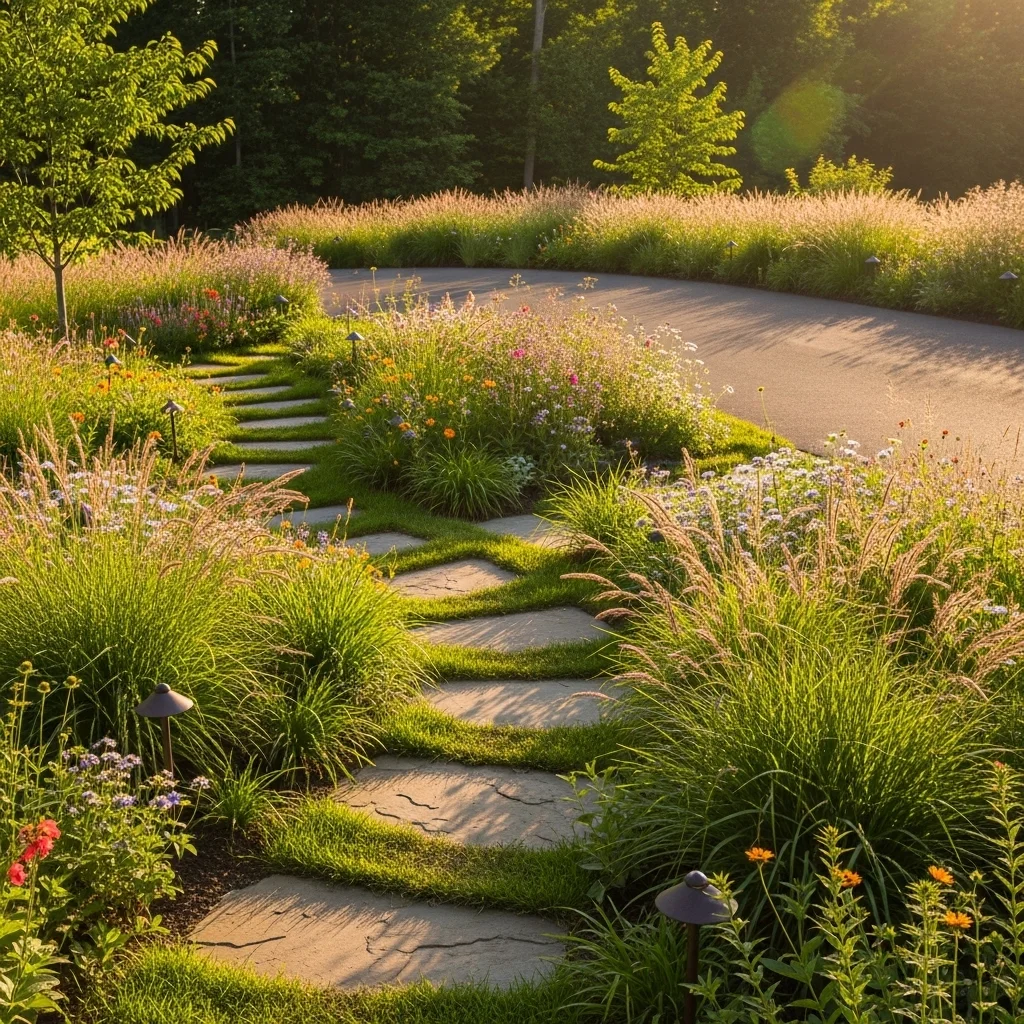 Native Meadow Swath with Stepping Stone Path
