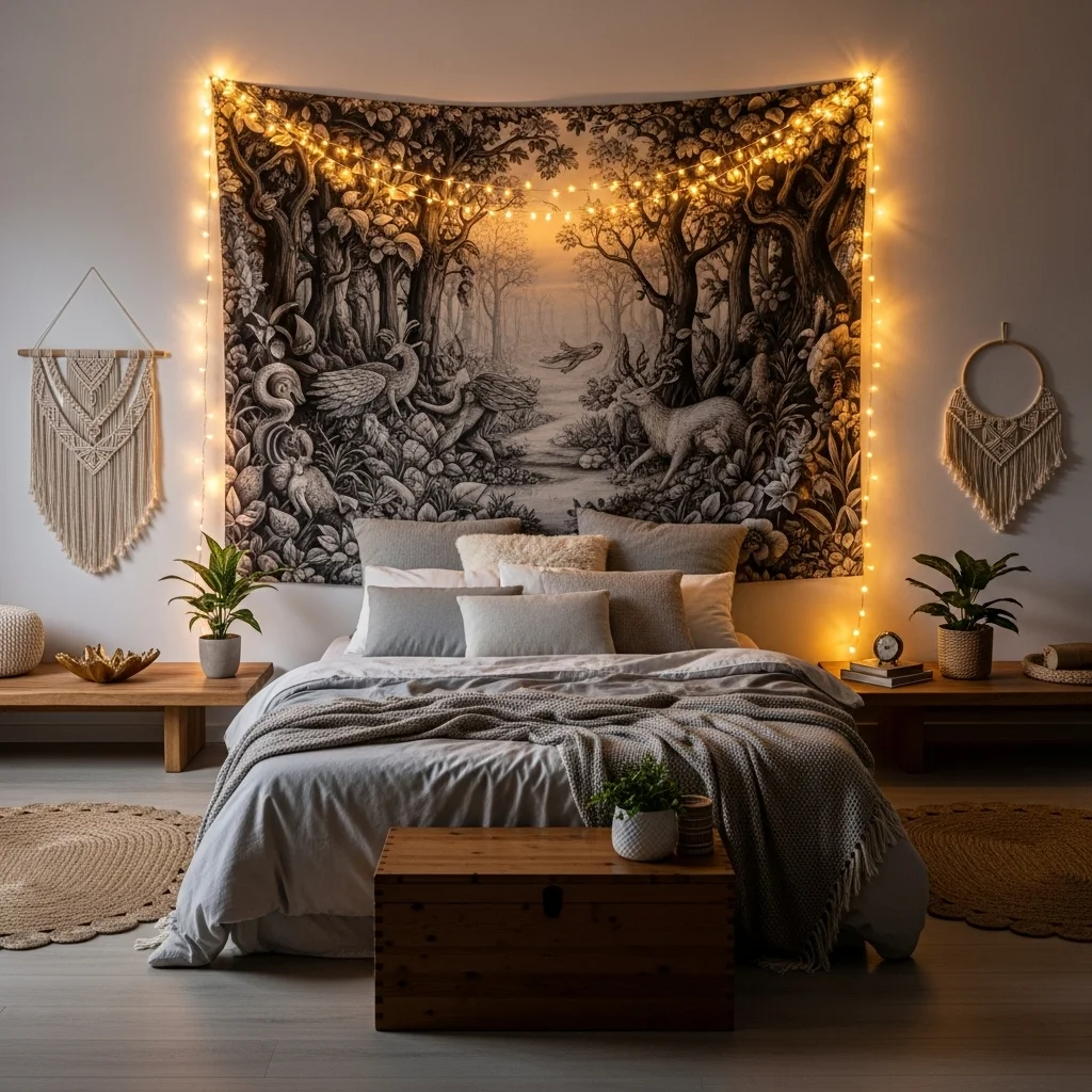 Pair Fairy Lights With a Tapestry