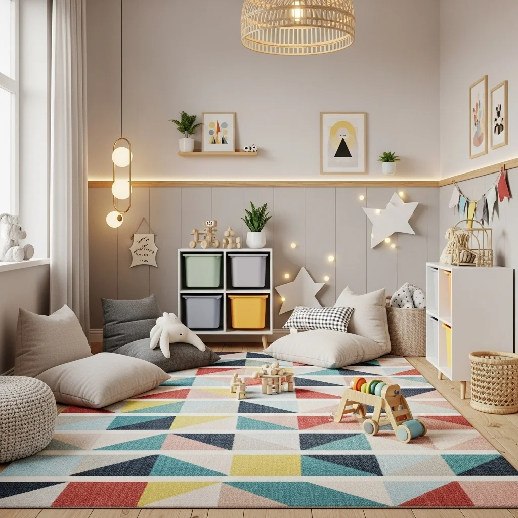 . Playful Rug with Bold Patterns