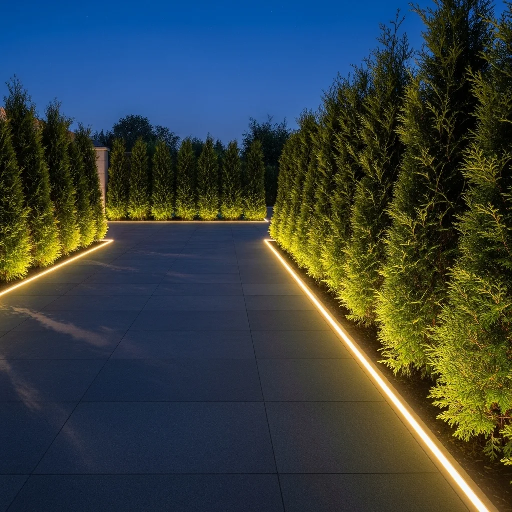 Recessed LED Strip Lighting with Dwarf Conifer Rows