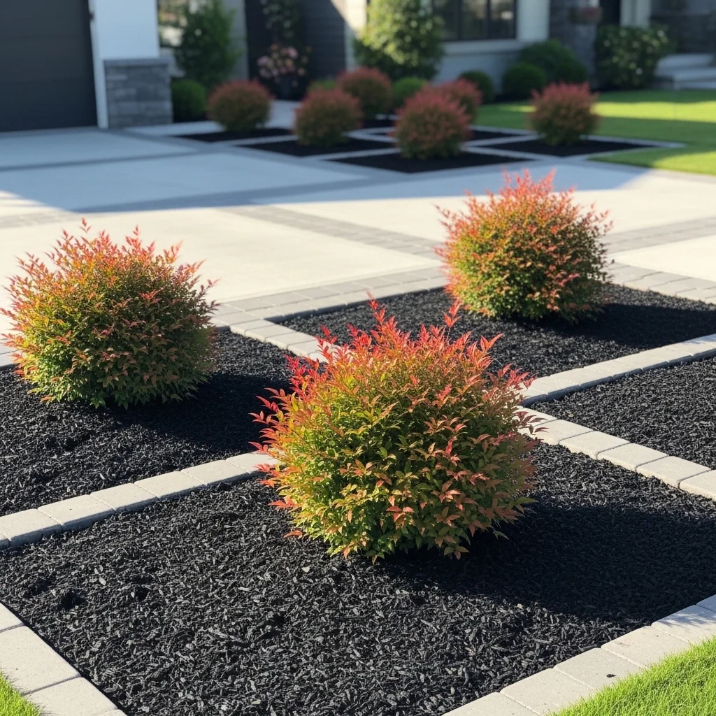 Recycled Rubber Mulch with Dwarf Nandina Clusters