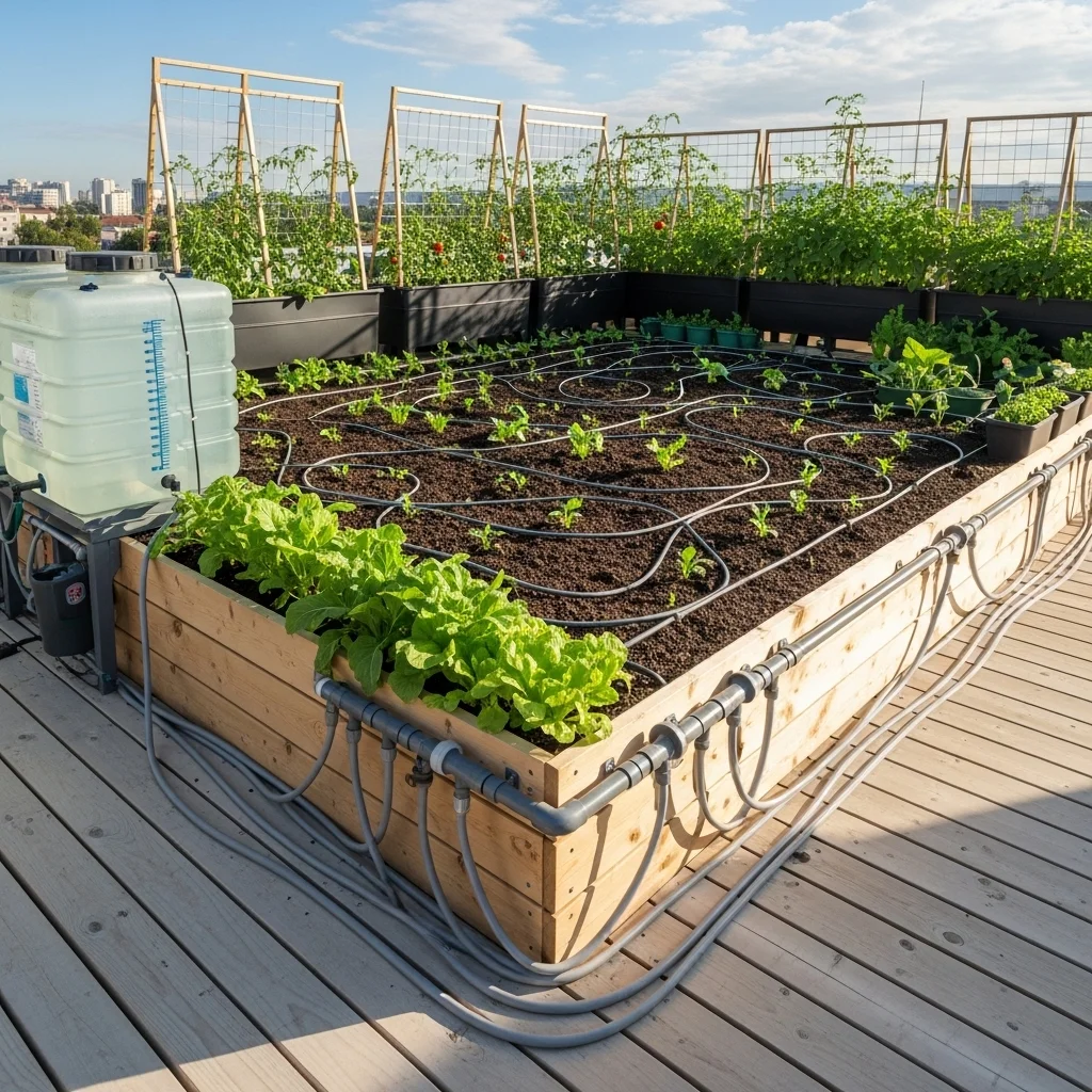 Rooftop Watering System with Reservoirs