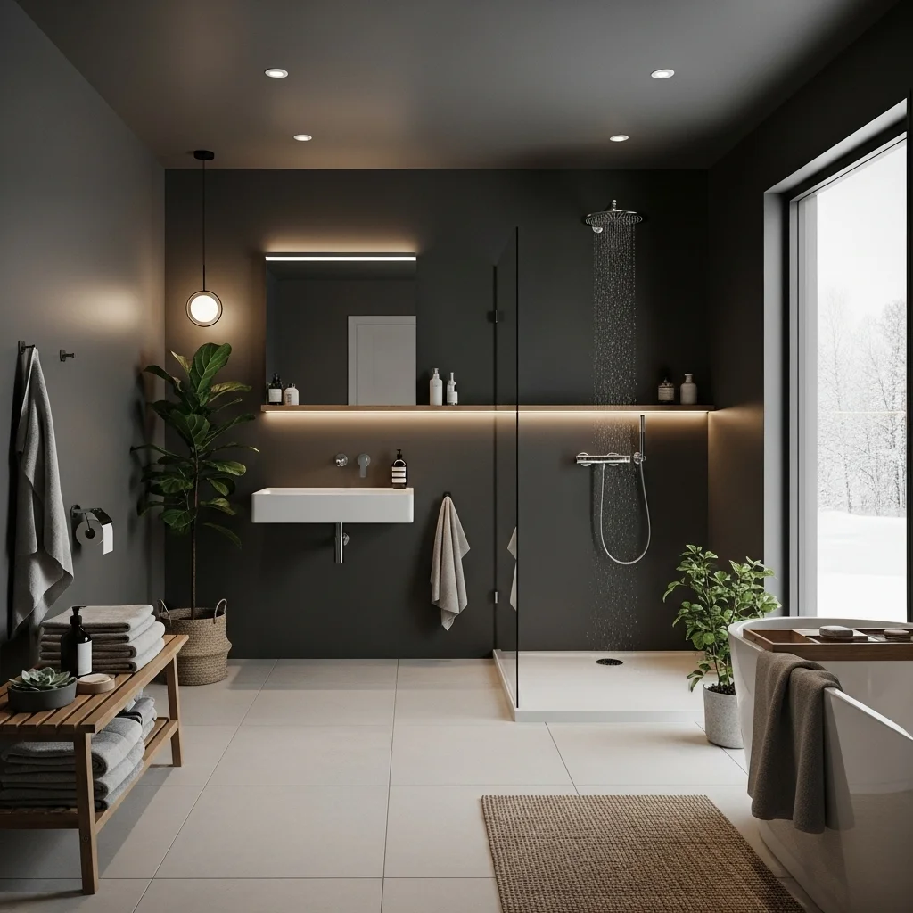 Scandinavian Dark Grey Sauna-Inspired Suite