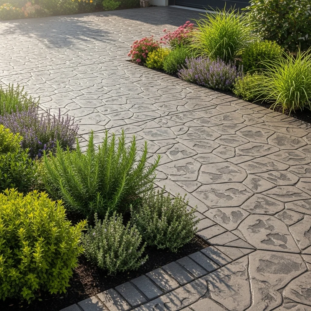 Stamped Concrete with Inlaid Herb Borders