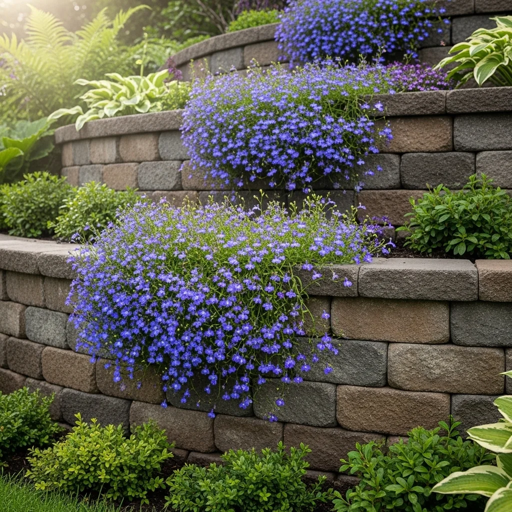 Tiered Retaining Wall with Cascading Lobelia