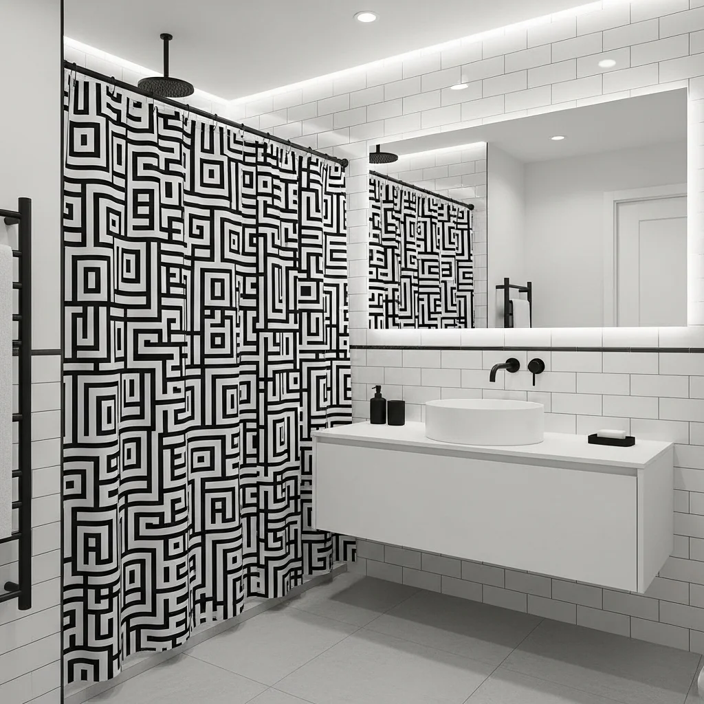Use a Black-and-White Geometric Curtain for Modern Contrast
