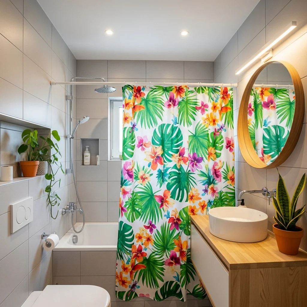  Use a Bold Tropical Print Curtain for Vibrant Energy