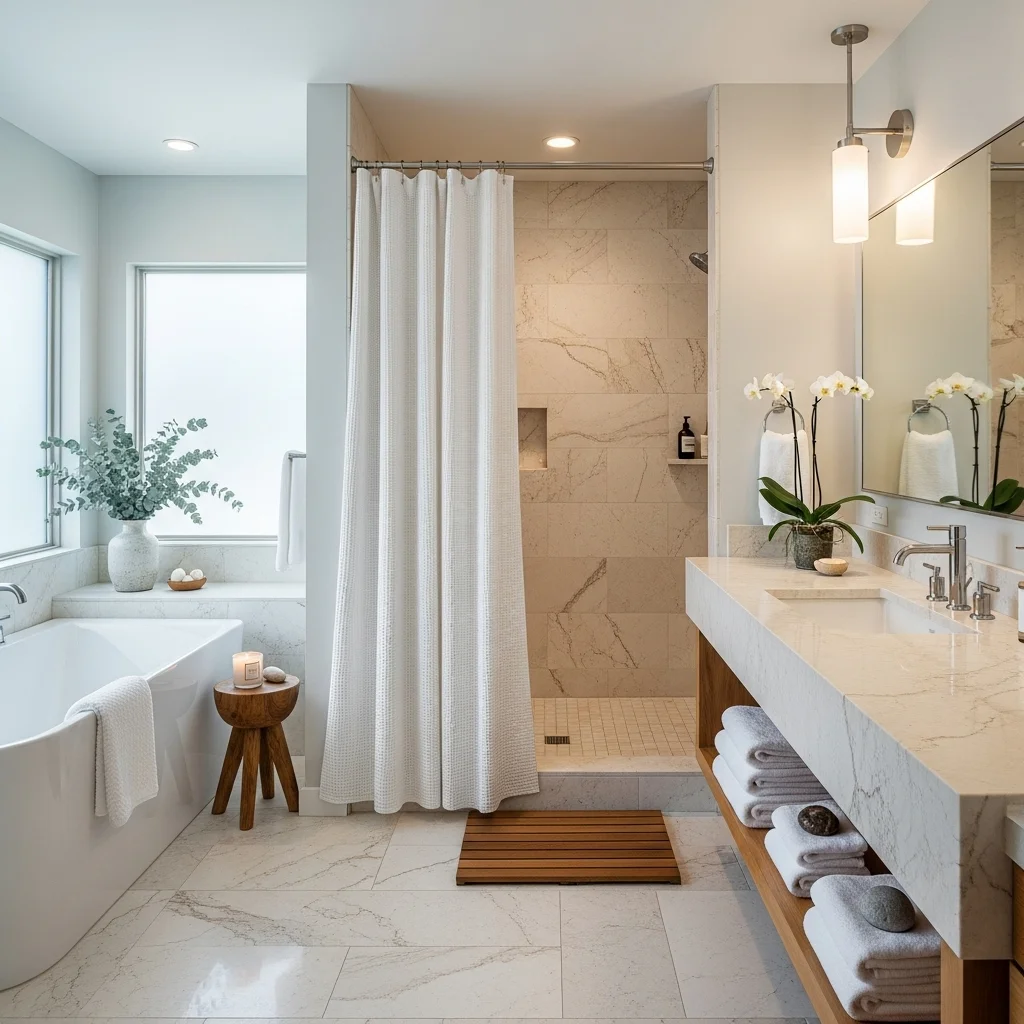 Use a Textured Waffle-Weave Curtain for Spa-Like Calm