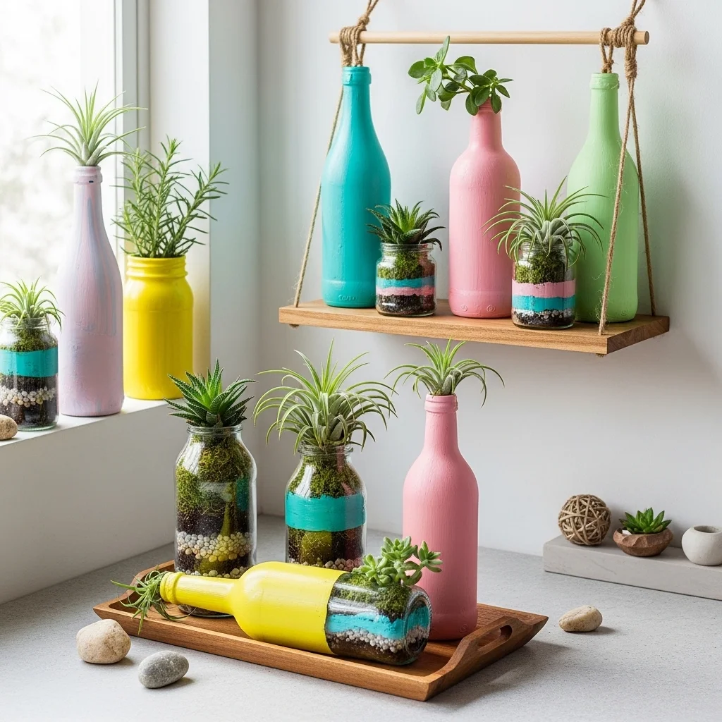 DIY Painted Bottle Garden