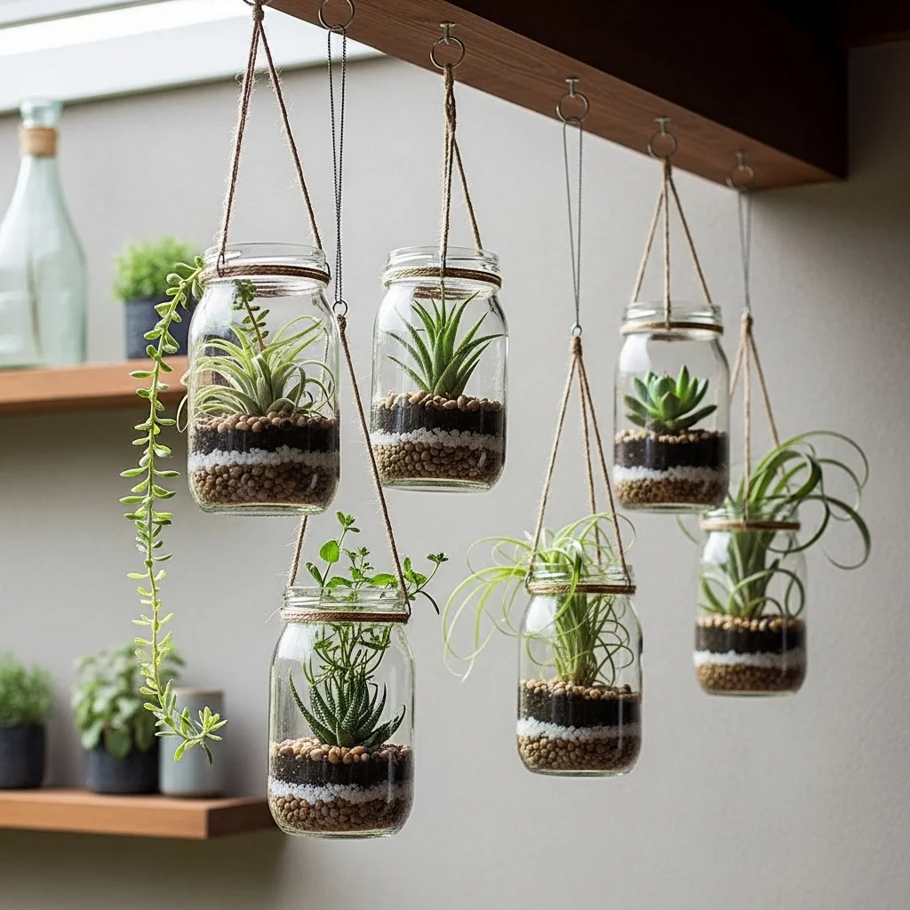 Hanging Mason Jar Bottle Garden
