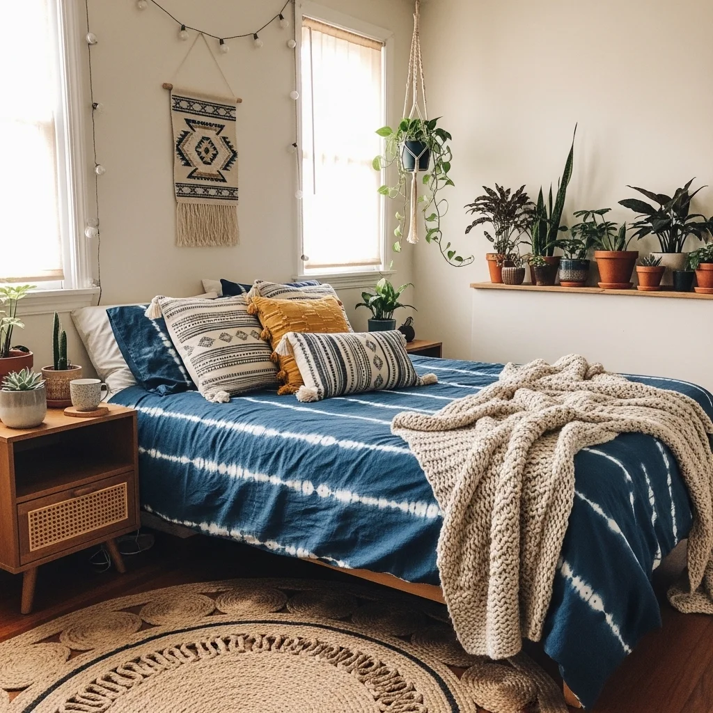 Indigo Dyed Bedspread for Authentic Boho Vibes