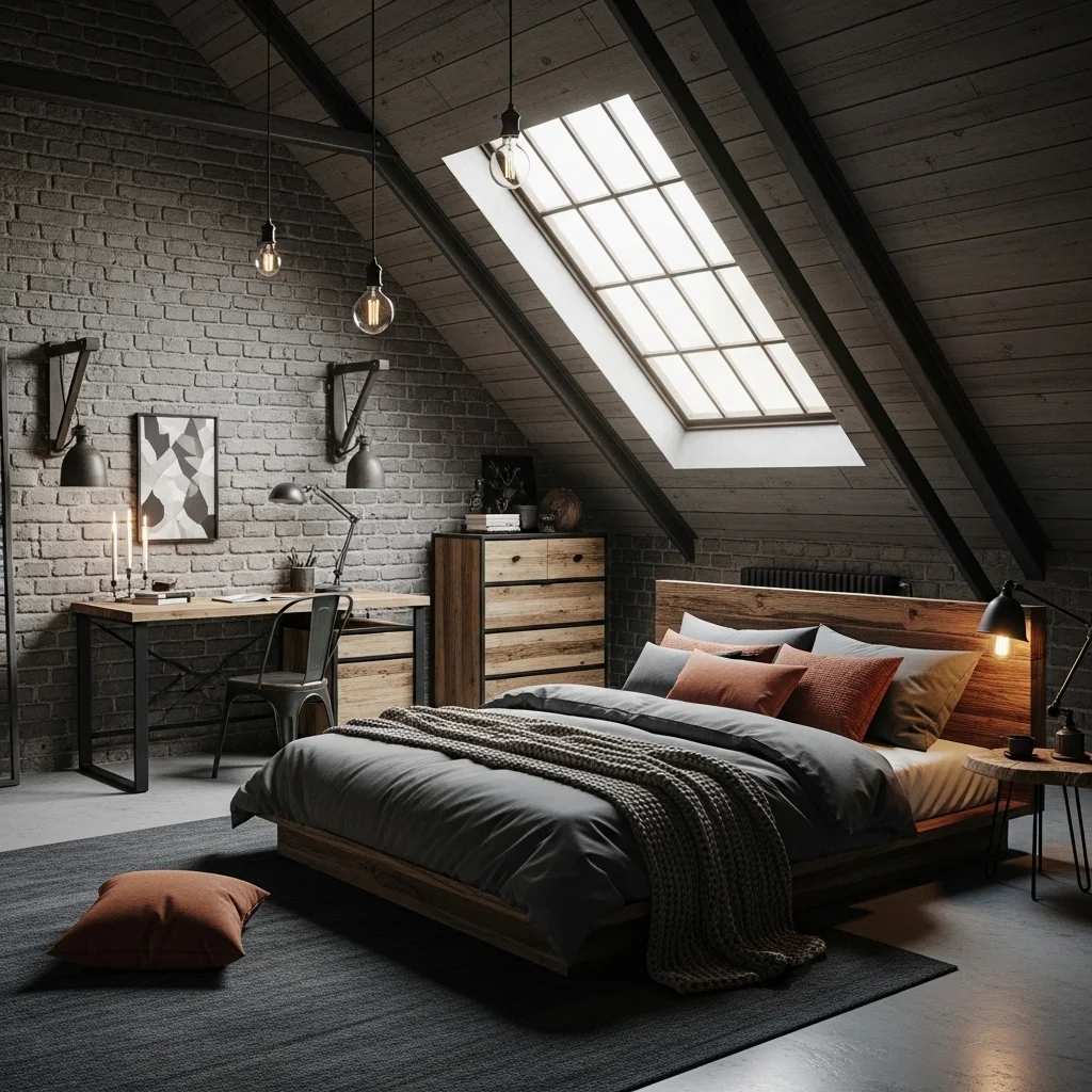 Industrial Attic Bedroom