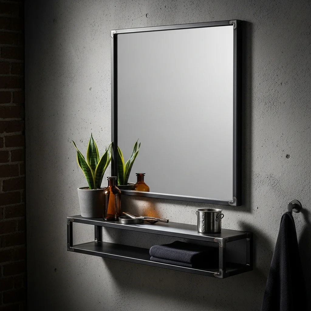 Industrial Metal Mirror Shelf