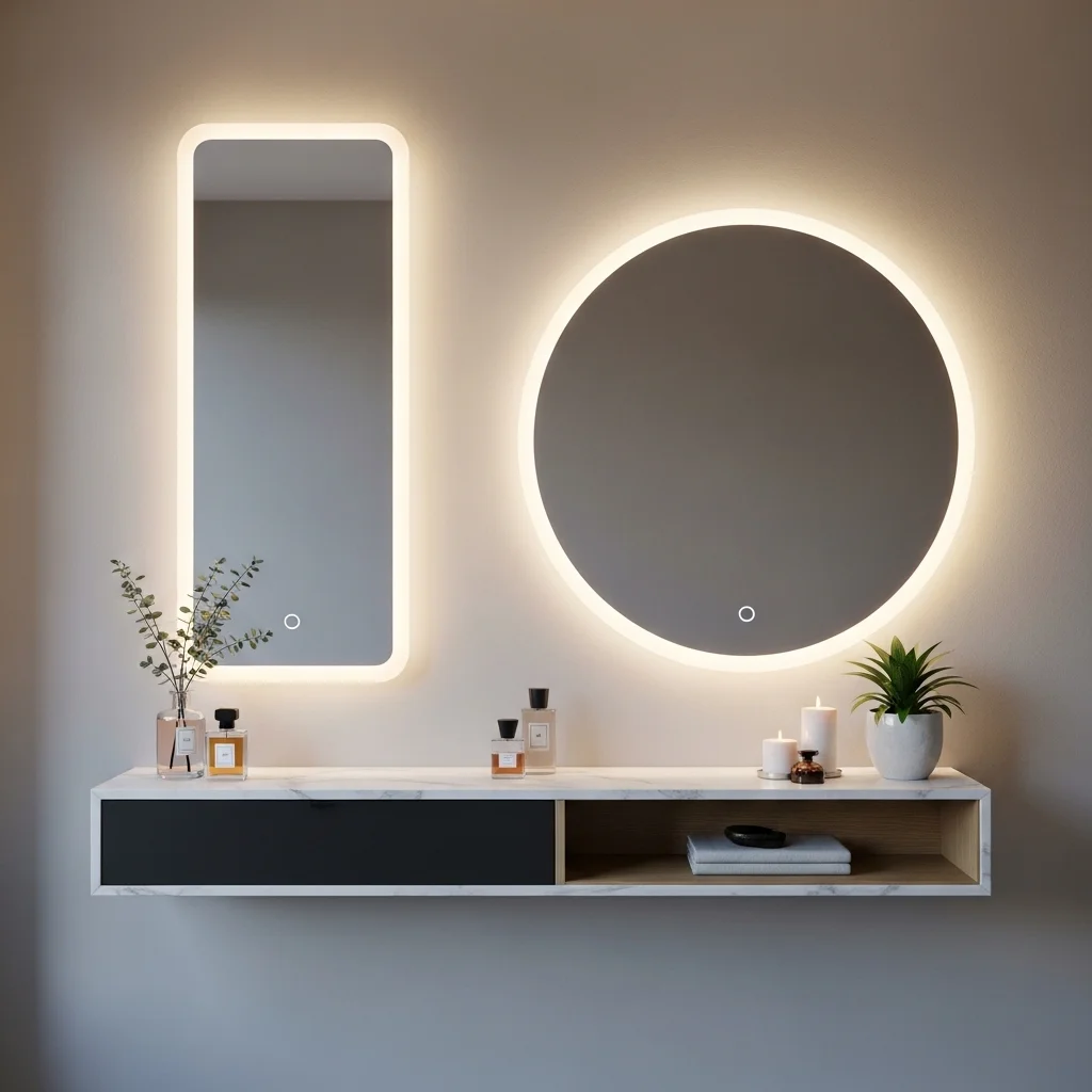LED Light Mirror Shelf