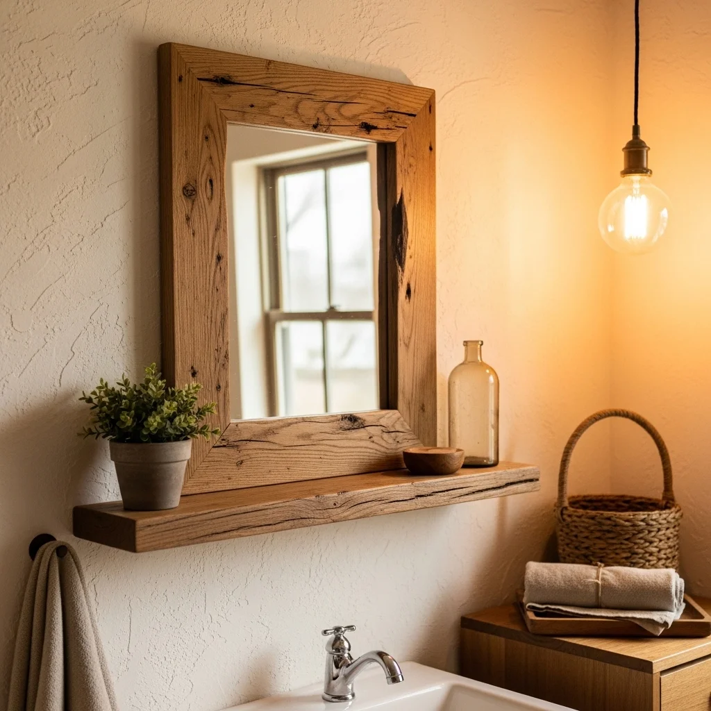 Rustic Wooden Mirror Shelf