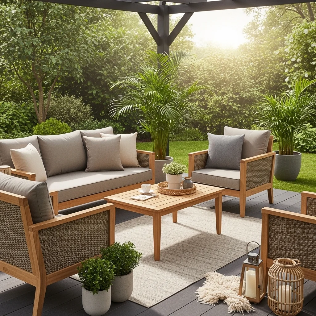  Teak and Wicker Combo Set