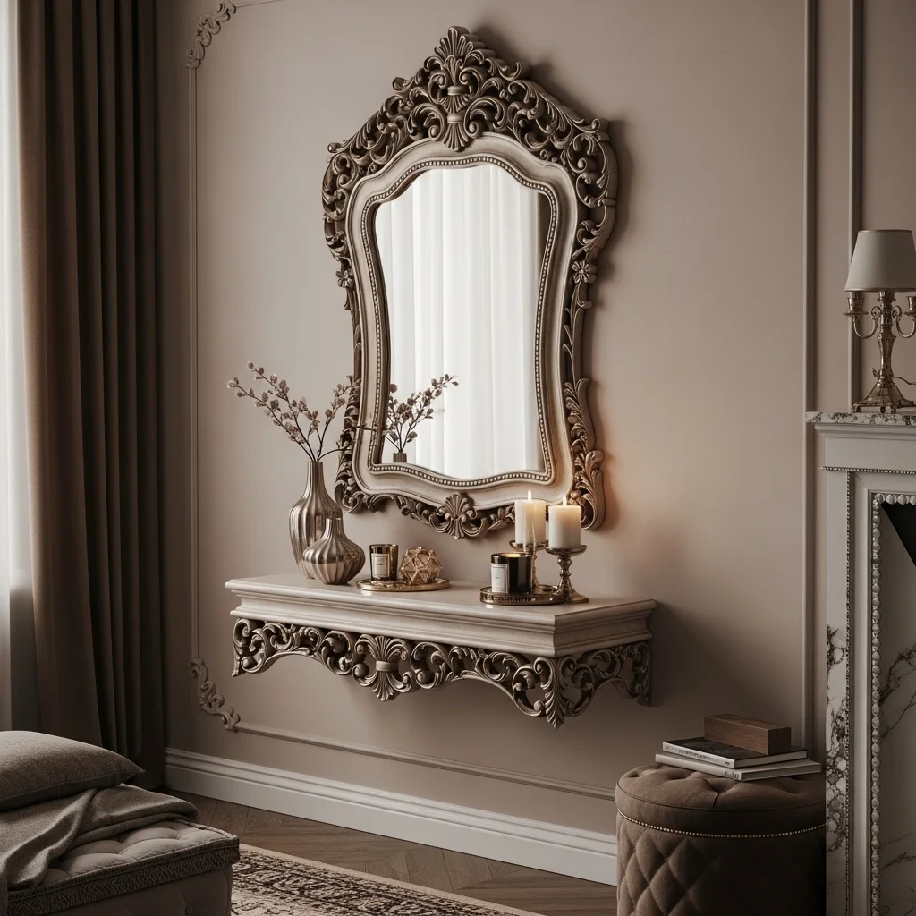 Vintage Ornate Mirror Shelf