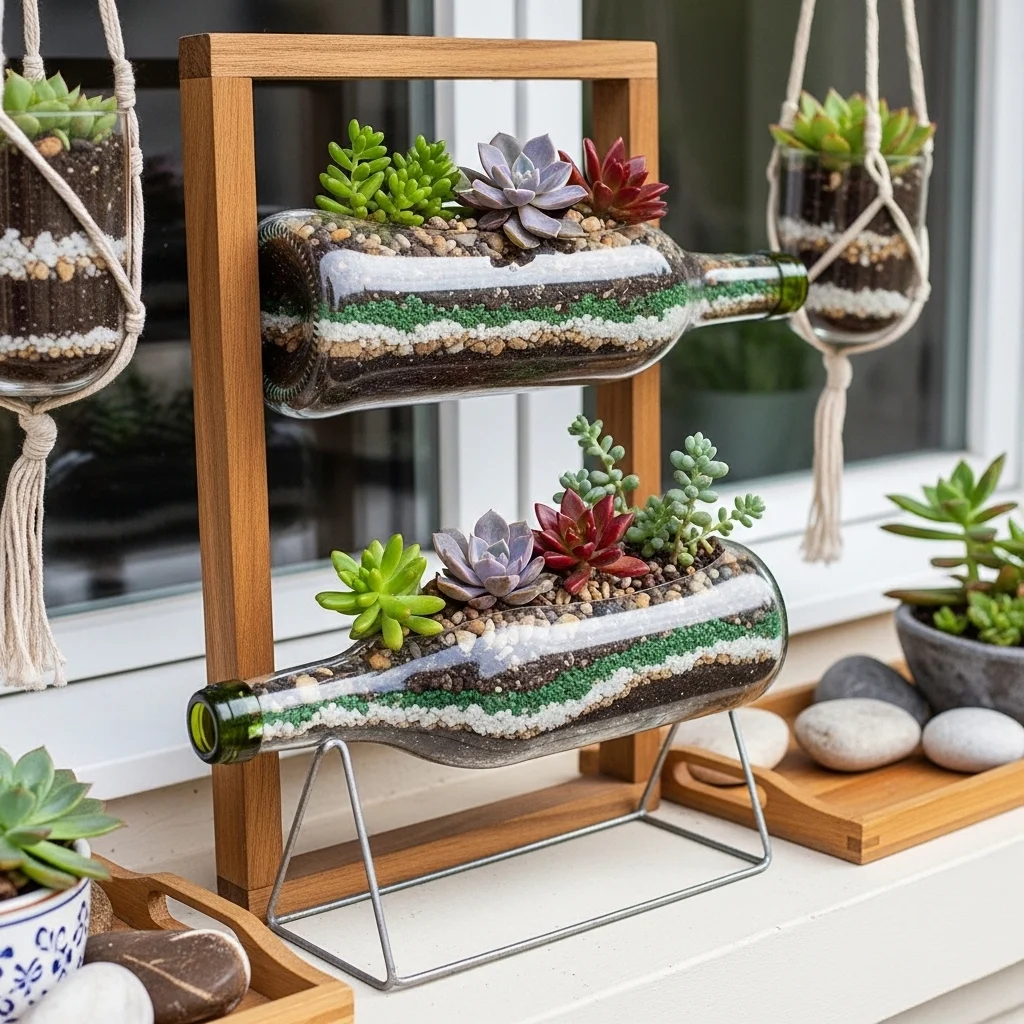 Wine Bottle Garden for Succulents