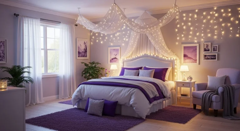 Fairy Lights & Purple Accent Bedroom Ideas