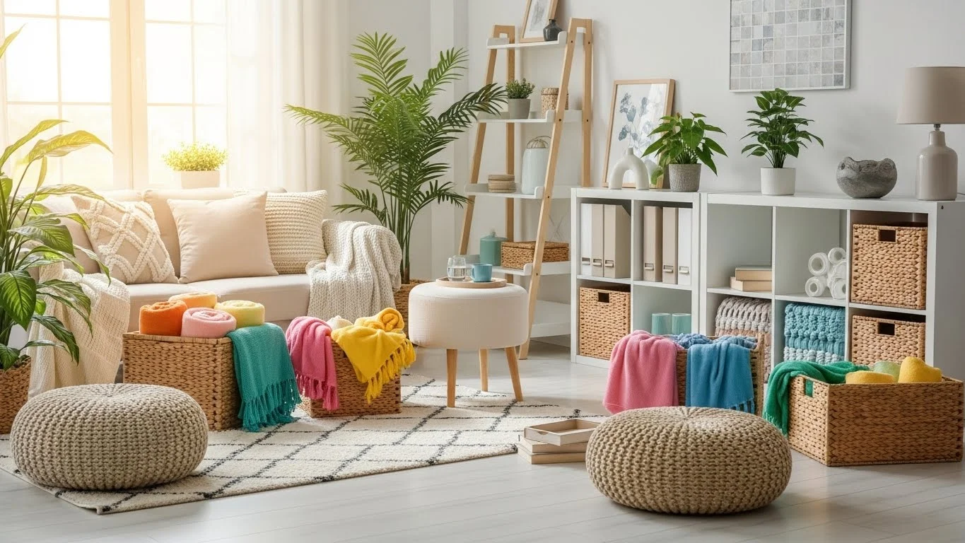 Living Room Blanket Storage Ideas